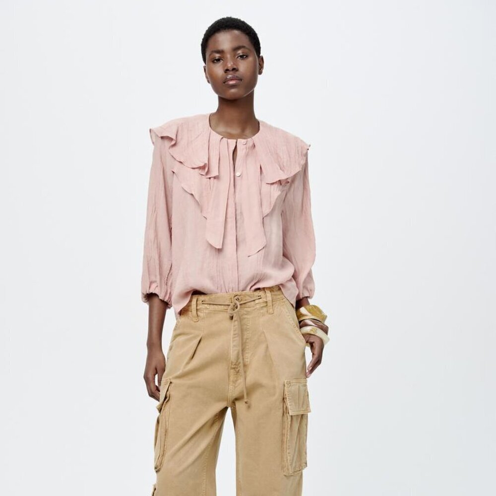 Zara RUFFLED COLLAR SHIRT ZW COLLECTION Sizes S,M NEW WITH TAG